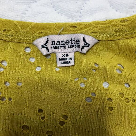 Nanette Lepore Yellow Peplum Eyelet Blouse Top - Picture 8 of 10